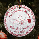 Christmas,Married Couple,Romantic,Gift For Couples,Icon - First Christmas As Mr. & Mrs. Romantic Couple - Personalized Circle Ceramic Ornament