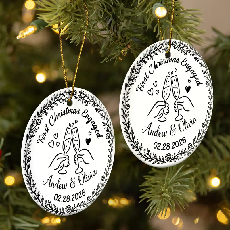 Christmas,Married Couple,Romantic,Gift For Couples,Icon - First Christmas As Mr. & Mrs. Romantic Couple - Personalized Circle Ceramic Ornament