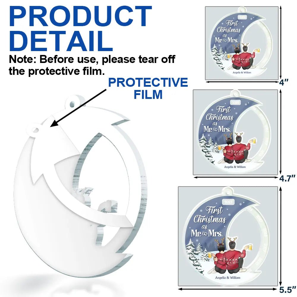 Gift For Couples,Gift For Wife,Gift For Husband,Gift For Women,Gift For Men,Anniversary,Christmas,Love,Happy - First Christmas As Mr & Mrs - Personalized Custom Shaped Acrylic Ornament