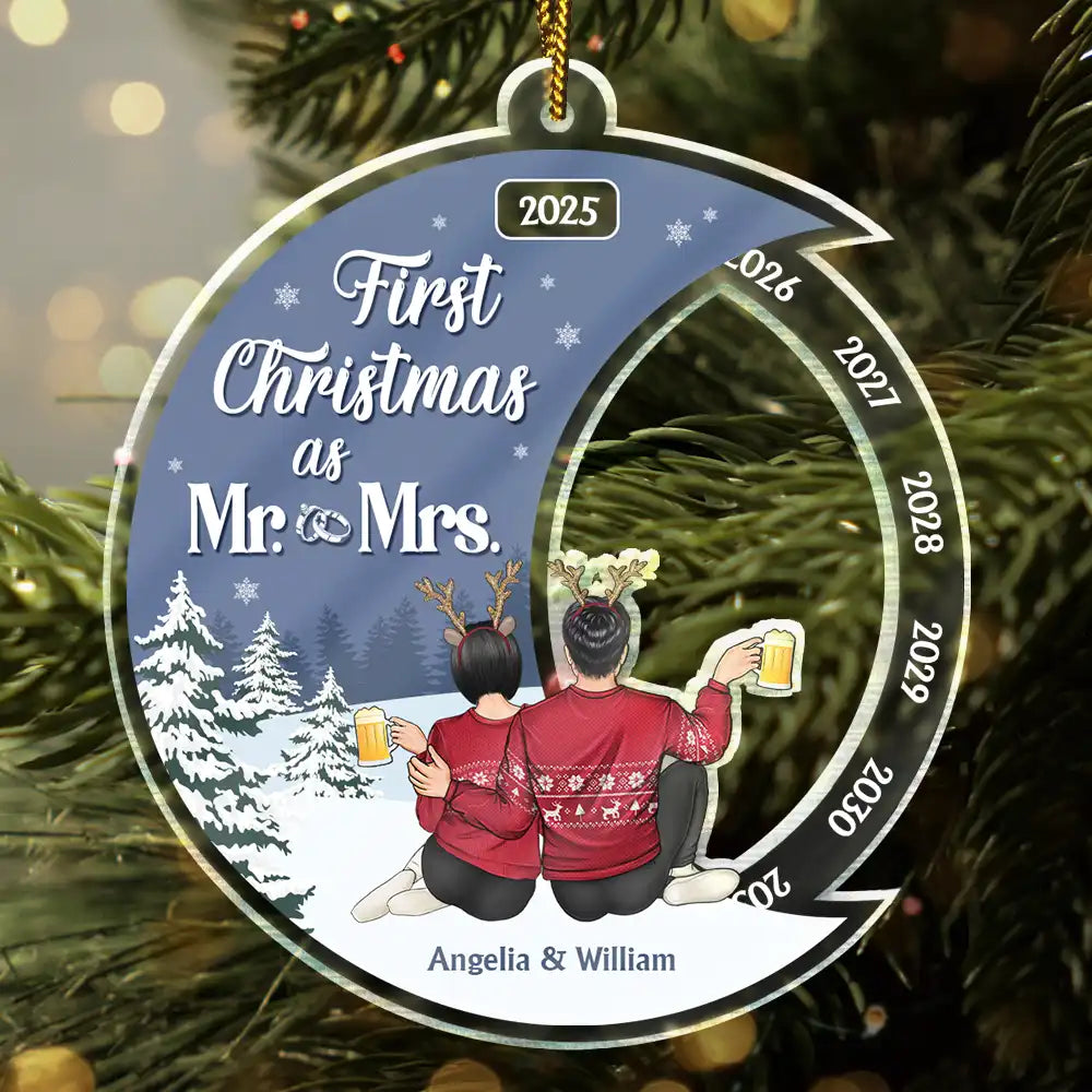 Gift For Couples,Gift For Wife,Gift For Husband,Gift For Women,Gift For Men,Anniversary,Christmas,Love,Happy - First Christmas As Mr & Mrs - Personalized Custom Shaped Acrylic Ornament