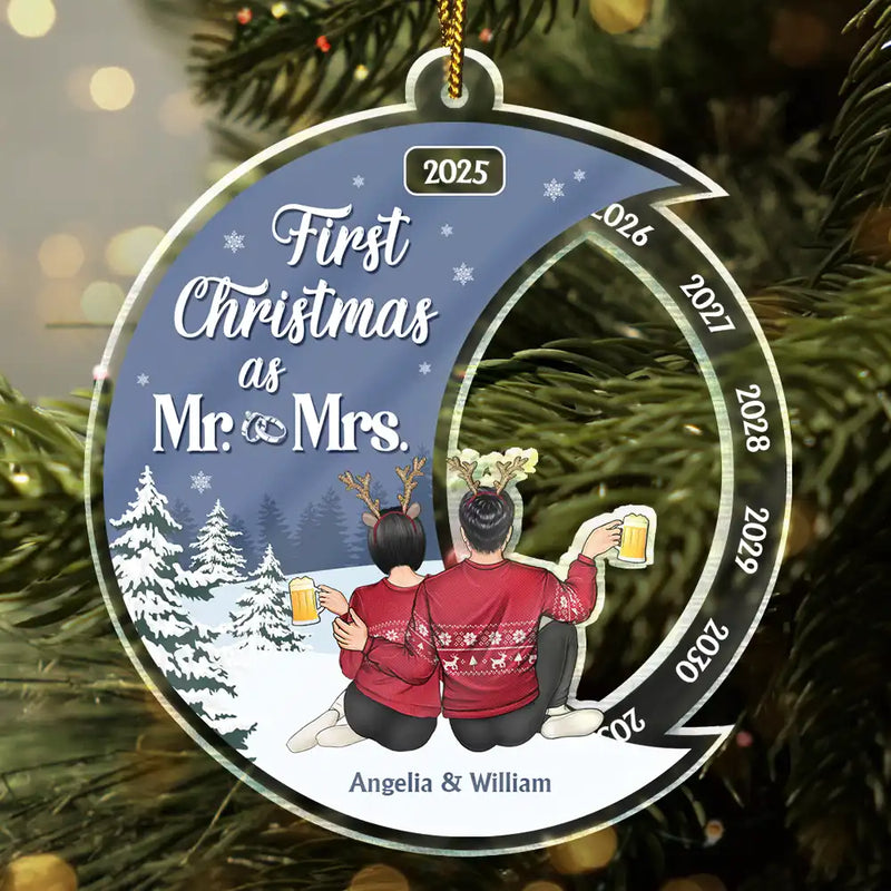 Gift For Couples,Gift For Wife,Gift For Husband,Gift For Women,Gift For Men,Anniversary,Christmas,Love,Happy - First Christmas As Mr & Mrs - Personalized Custom Shaped Acrylic Ornament
