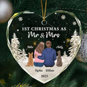 Christmas, Gift For Couples, Engaged, Wedding, Married , Pet Couple, Dog Lovers, Pet Lovers, Cat Lovers, Love - First Christmas As Mr & Mrs Dog Cat - Personalized Heart Shaped Glass Ornament