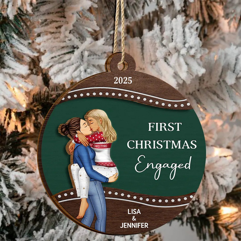 Christmas,Gift For Couples,Engaged,Wedding,Married ,Love - First Christmas As Mr & Mrs Loving Kissing Couple - Personalized 2-Layered Wooden Ornament