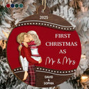 Christmas,Gift For Couples,Engaged,Wedding,Married ,Love - First Christmas As Mr & Mrs Loving Kissing Couple - Personalized 2-Layered Wooden Ornament