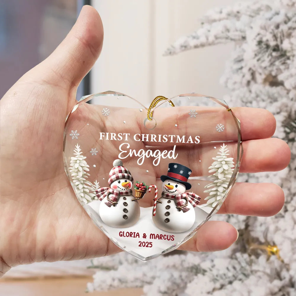 Love,Christmas,Gift For Wife,Gift For Husband,Gift For Couples,Married ,Engaged,Wedding - First Christmas As Mr & Mrs Snowman - Personalized Heart Shaped Glass Ornament