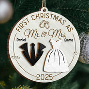 Christmas, Gift For Couples, Engaged, Wedding, Married , Love, Wedding Anniversary - First Christmas As Mr & Mrs Wedding Couples - Personalized 2-Layered Wooden Ornament