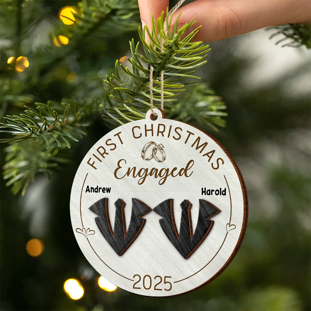 Christmas, Gift For Couples, Engaged, Wedding, Married , Love, Wedding Anniversary - First Christmas As Mr & Mrs Wedding Couples - Personalized 2-Layered Wooden Ornament
