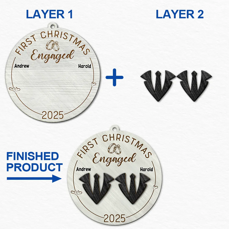 Christmas, Gift For Couples, Engaged, Wedding, Married , Love, Wedding Anniversary - First Christmas As Mr & Mrs Wedding Couples - Personalized 2-Layered Wooden Ornament