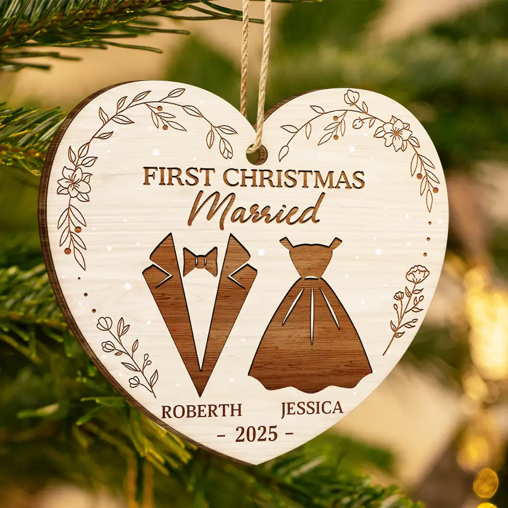 Christmas, Gift For Couples, Engaged, Wedding, Married , Love, Wedding Anniversary - First Christmas As Mr & Mrs Wedding Couples - Personalized Custom Shaped Wooden Ornament