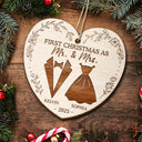 Christmas, Gift For Couples, Engaged, Wedding, Married , Love, Wedding Anniversary - First Christmas As Mr & Mrs Wedding Couples - Personalized Custom Shaped Wooden Ornament