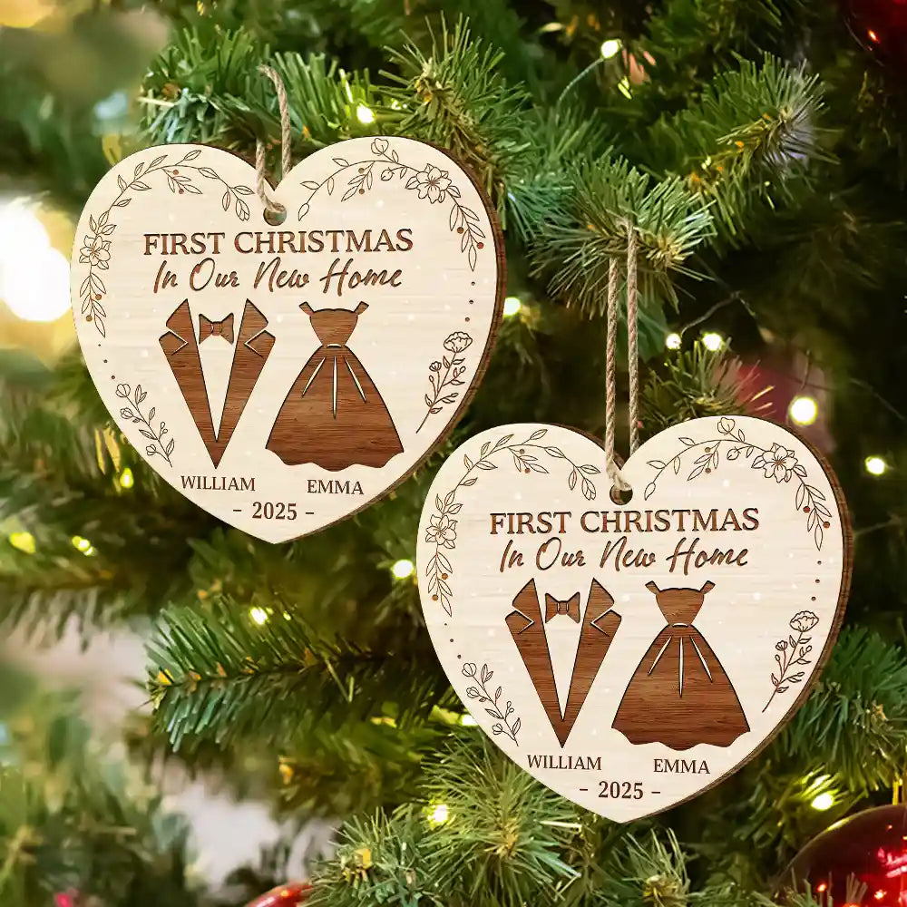 Christmas, Gift For Couples, Engaged, Wedding, Married , Love, Wedding Anniversary - First Christmas As Mr & Mrs Wedding Couples - Personalized Custom Shaped Wooden Ornament