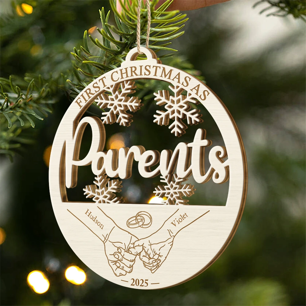 Christmas,Gift For Couples,Gift For Husband,Gift For Wife,Happy - First Christmas Couple Holding Hands - Personalized Custom Shaped Wooden Ornament
