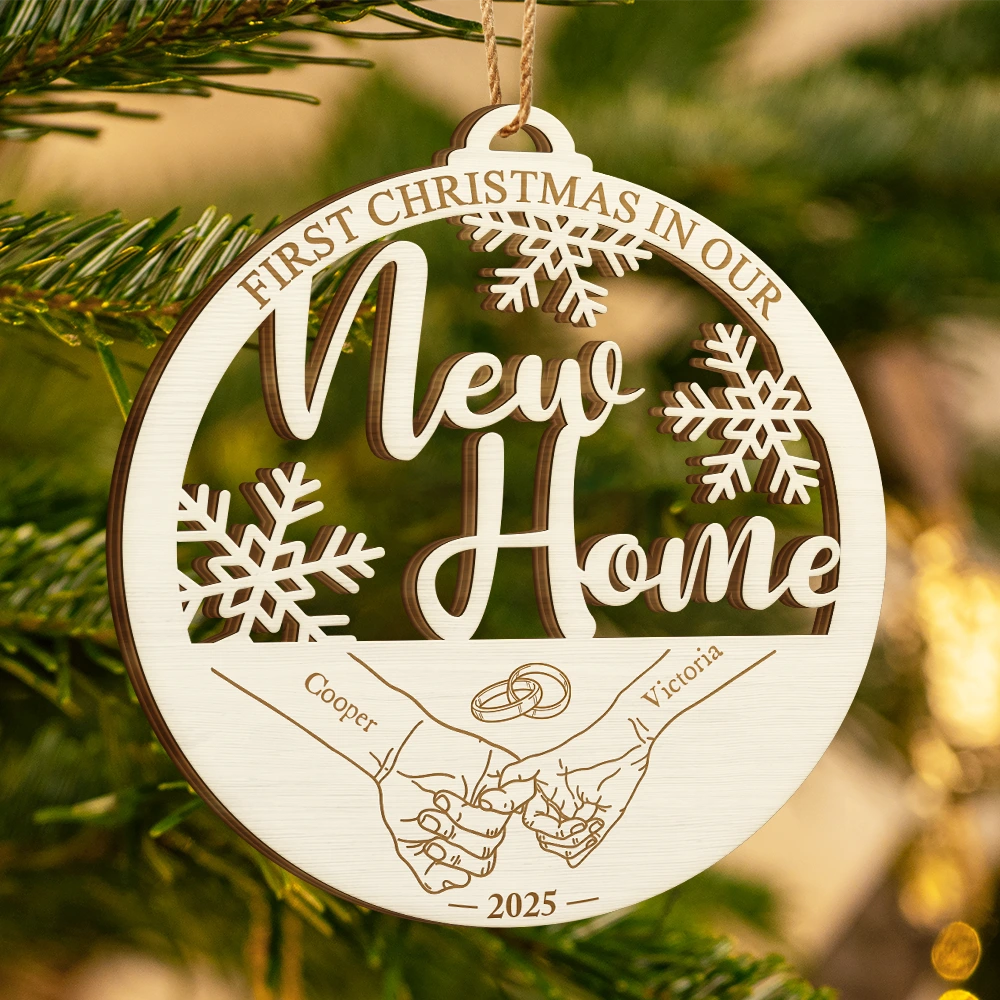 Christmas,Gift For Couples,Gift For Husband,Gift For Wife,Happy - First Christmas Couple Holding Hands - Personalized Custom Shaped Wooden Ornament