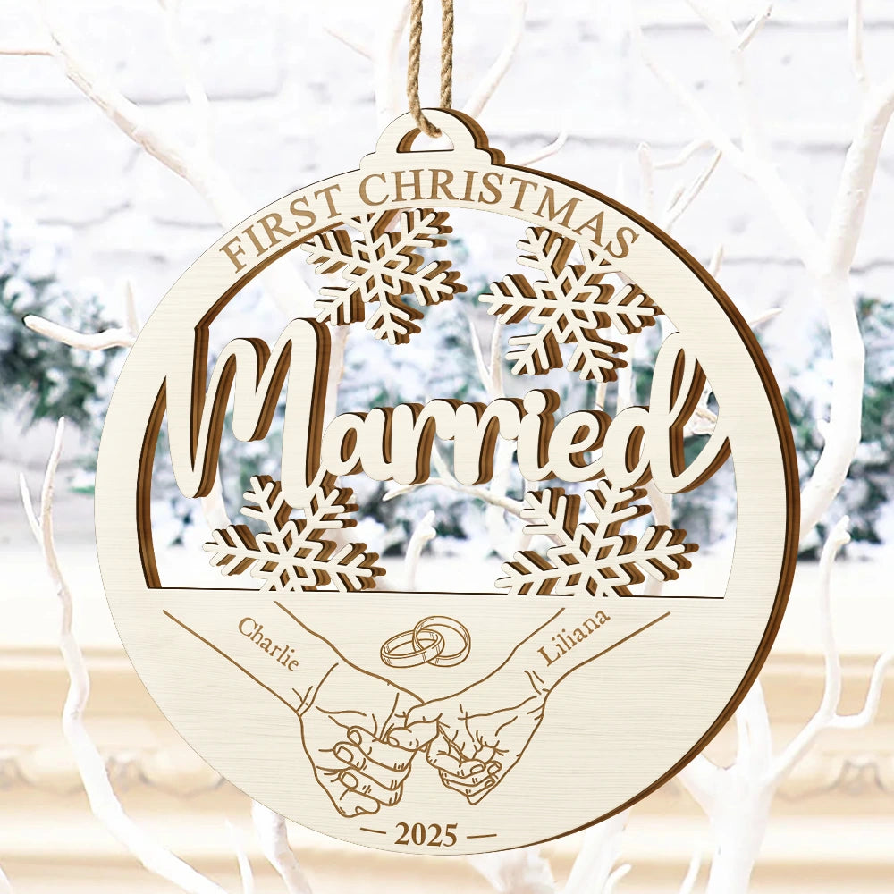 Christmas,Gift For Couples,Gift For Husband,Gift For Wife,Happy - First Christmas Couple Holding Hands - Personalized Custom Shaped Wooden Ornament