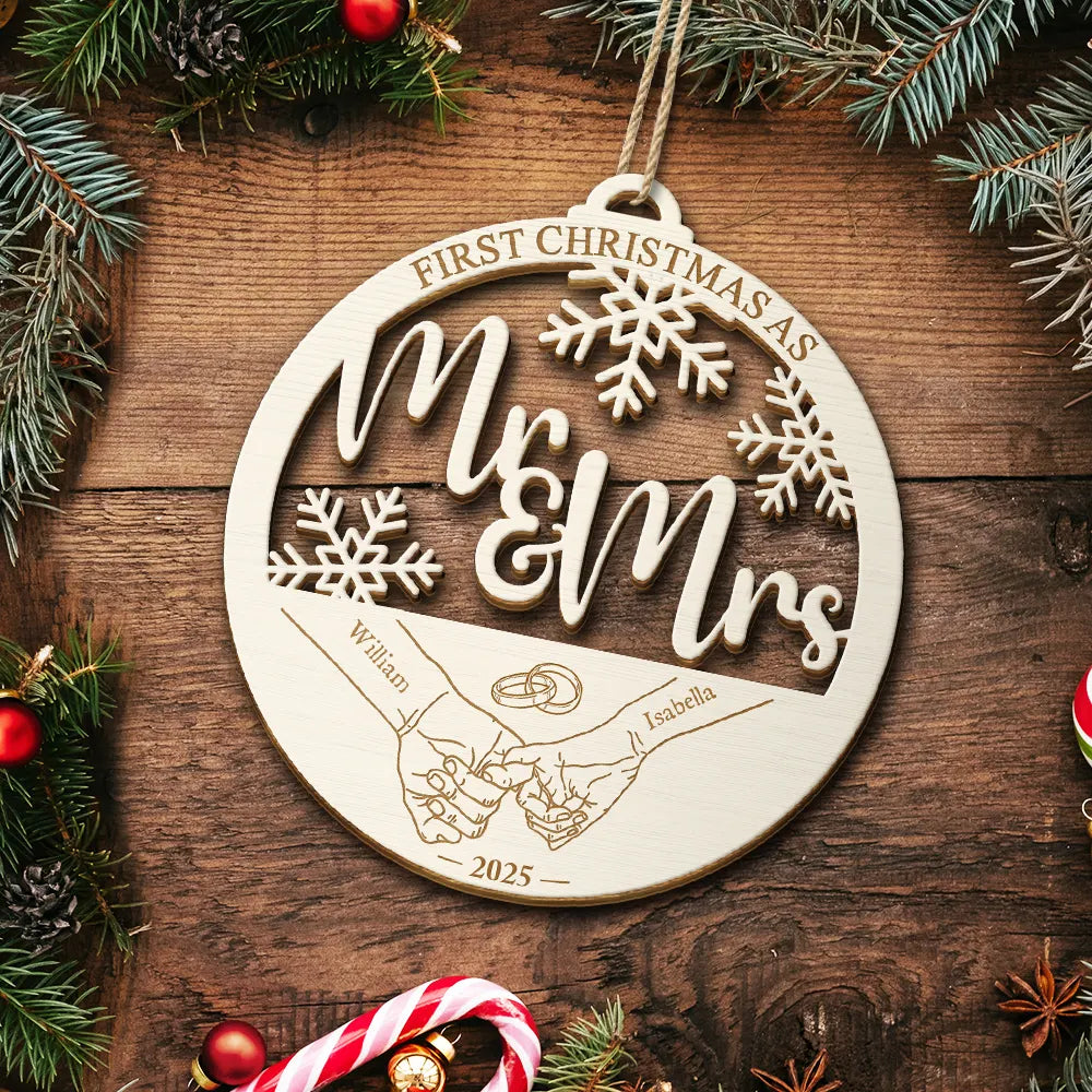 Christmas,Gift For Couples,Gift For Husband,Gift For Wife,Happy - First Christmas Couple Holding Hands - Personalized Custom Shaped Wooden Ornament