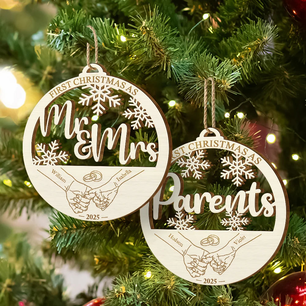 Christmas,Gift For Couples,Gift For Husband,Gift For Wife,Happy - First Christmas Couple Holding Hands - Personalized Custom Shaped Wooden Ornament
