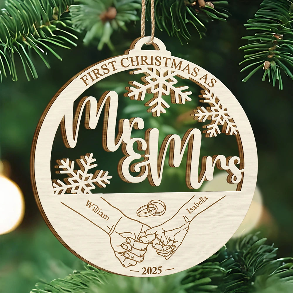 First Christmas Couple Holding Hands - Personalized Custom Shaped Wooden Ornament