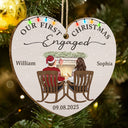 First Christmas Engaged Couples - Personalized Custom Shaped Wooden Ornament