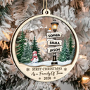 Adorable,First Christmas,Christmas,Family,Icon - First Christmas Family Road Sign - Personalized 2-Layered Mix Ornament