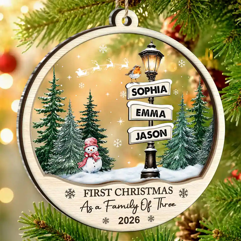 Adorable,First Christmas,Christmas,Family,Icon - First Christmas Family Road Sign - Personalized 2-Layered Mix Ornament