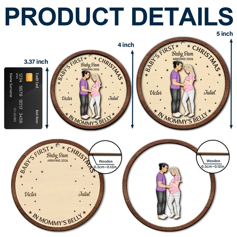 Christmas,Pregnant Mom,New baby - First Christmas In Mommy's Belly - Personalized 2-Layered Wooden Ornament