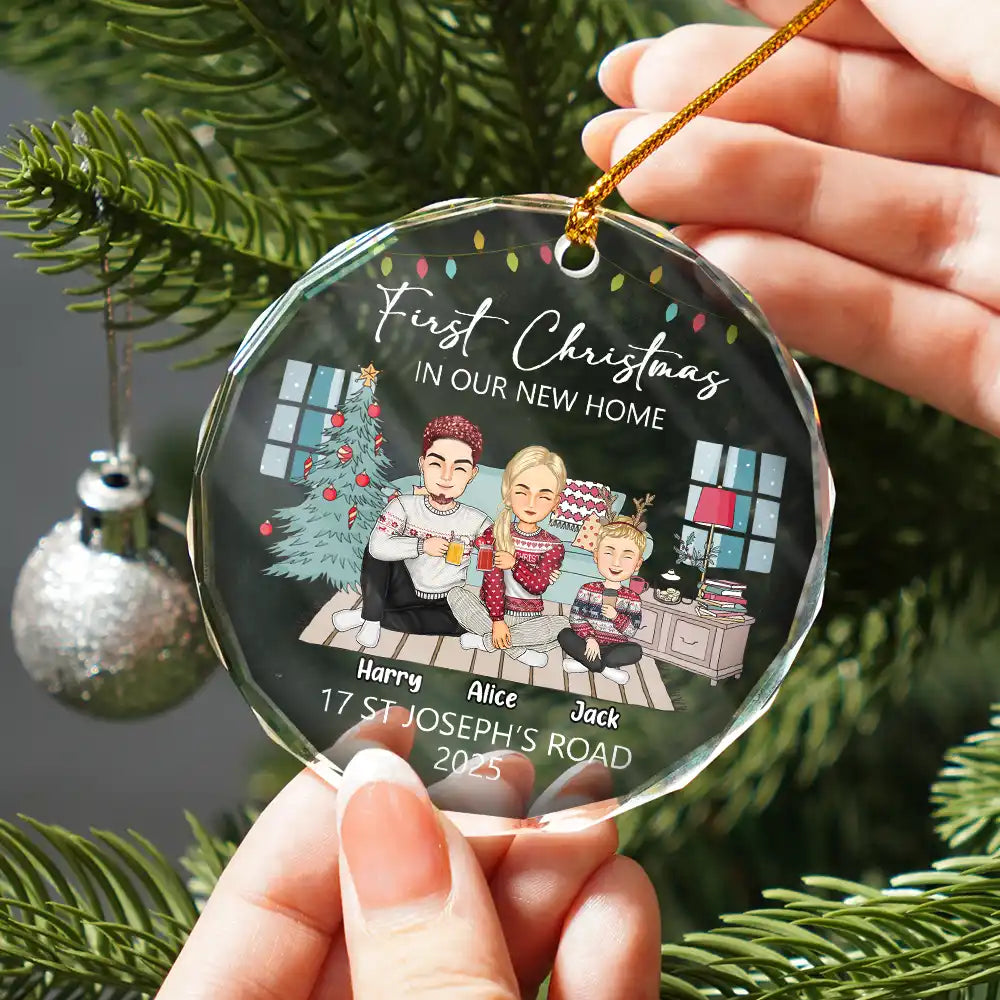 Family - First Christmas In New Home - Personalized Circle Glass Ornament