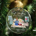 Family - First Christmas In New Home - Personalized Circle Glass Ornament