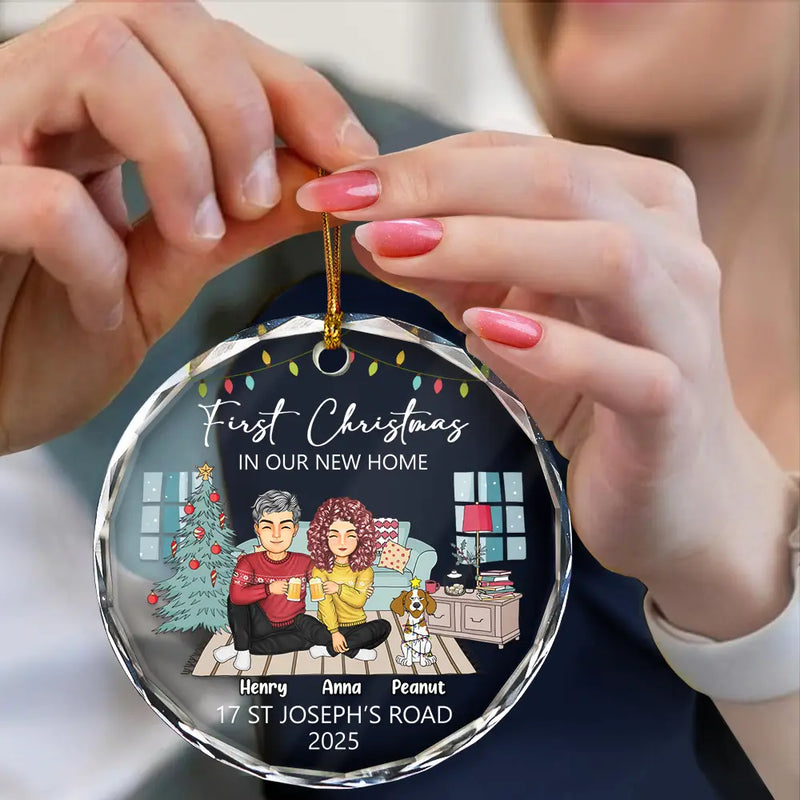 Family - First Christmas In New Home - Personalized Circle Glass Ornament