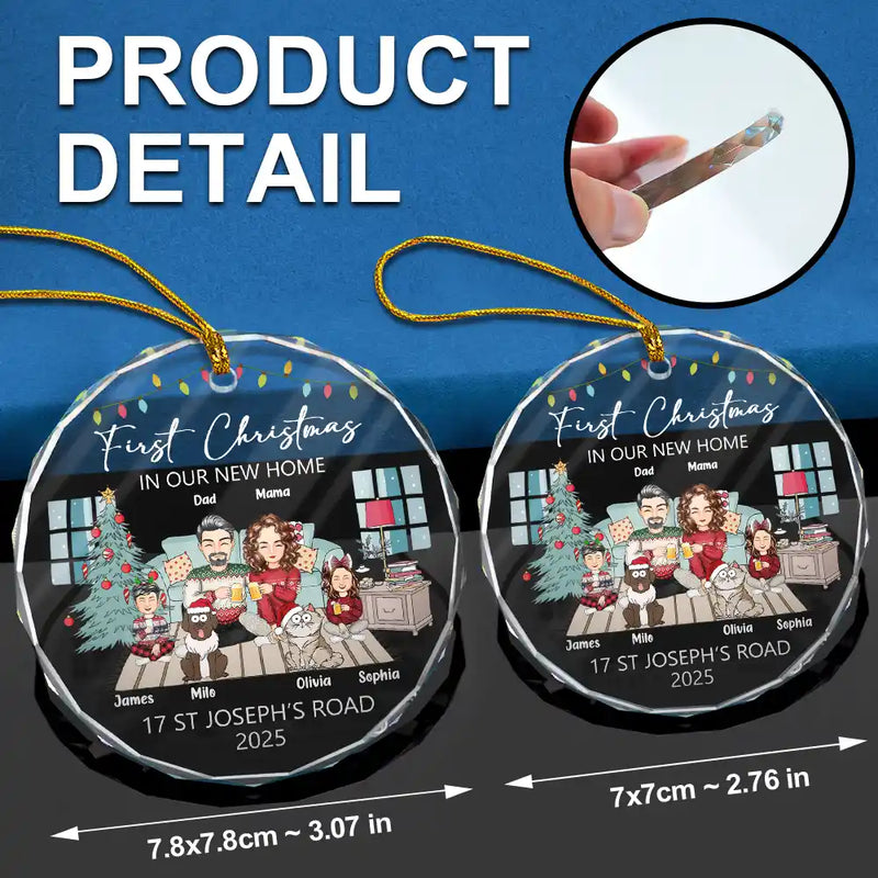 Family - First Christmas In New Home - Personalized Circle Glass Ornament