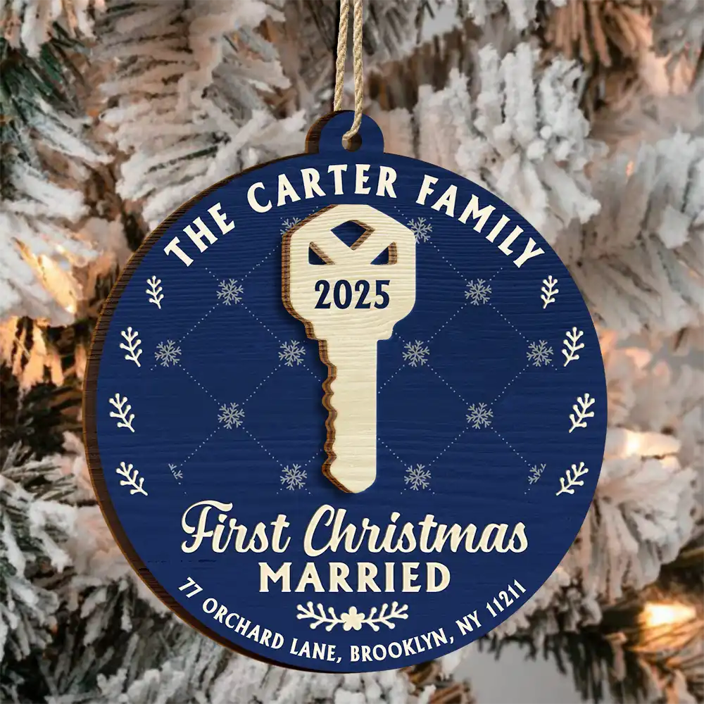 Happy,Gift For Couples,Gift For Husband,Gift For Wife,Married ,Christmas - First Christmas In Our New Home - Personalized 2-Layered Wooden Ornament