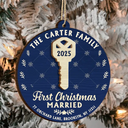 Happy,Gift For Couples,Gift For Husband,Gift For Wife,Married ,Christmas - First Christmas In Our New Home - Personalized 2-Layered Wooden Ornament
