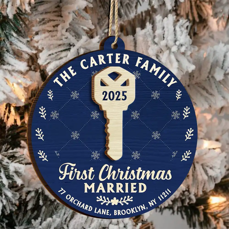 Happy,Gift For Couples,Gift For Husband,Gift For Wife,Married ,Christmas - First Christmas In Our New Home - Personalized 2-Layered Wooden Ornament