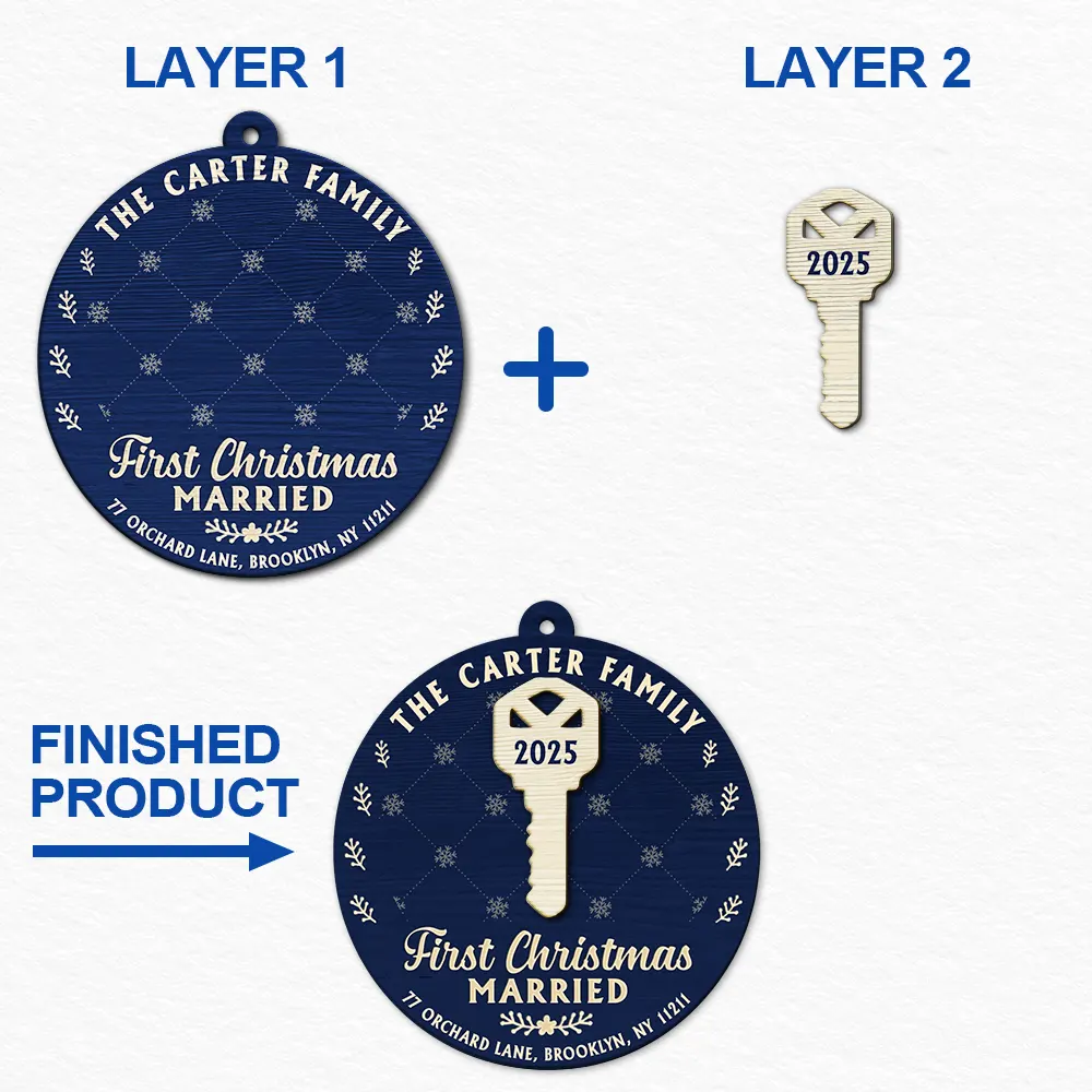 Happy,Gift For Couples,Gift For Husband,Gift For Wife,Married ,Christmas - First Christmas In Our New Home - Personalized 2-Layered Wooden Ornament