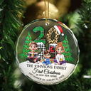 Christmas,Family,Happy - First Christmas In Our New Home Family Version - Personalized Circle Glass Ornament