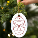 Christmas, Married Couple, Romantic, Gift For Couples, Icon - First Christmas Married Stripes Pattern - Personalized Oval Ceramic Ornament