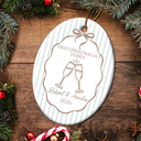 Christmas, Married Couple, Romantic, Gift For Couples, Icon - First Christmas Married Stripes Pattern - Personalized Oval Ceramic Ornament