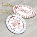 Christmas, Married Couple, Romantic, Gift For Couples, Icon - First Christmas Married Stripes Pattern - Personalized Oval Ceramic Ornament