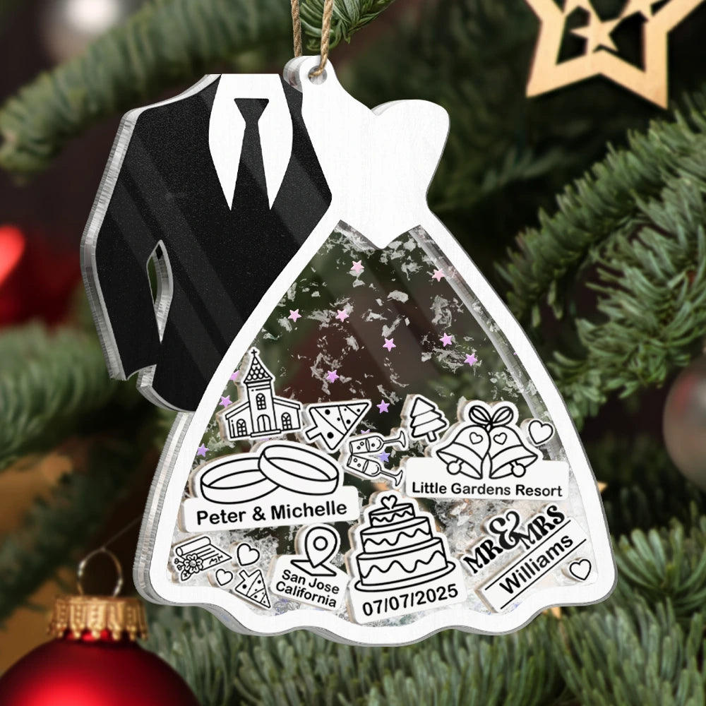 Christmas,Gift For Couples,Gift For Husband,Gift For Wife,Happy - First Christmas Ornament Couple Bride & Groom - Personalized 3-Layered Acrylic Shaker Ornament