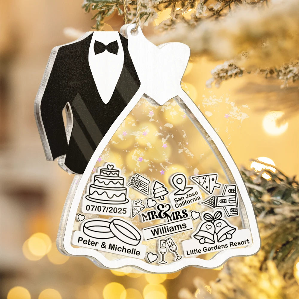 Christmas,Gift For Couples,Gift For Husband,Gift For Wife,Happy - First Christmas Ornament Couple Bride & Groom - Personalized 3-Layered Acrylic Shaker Ornament