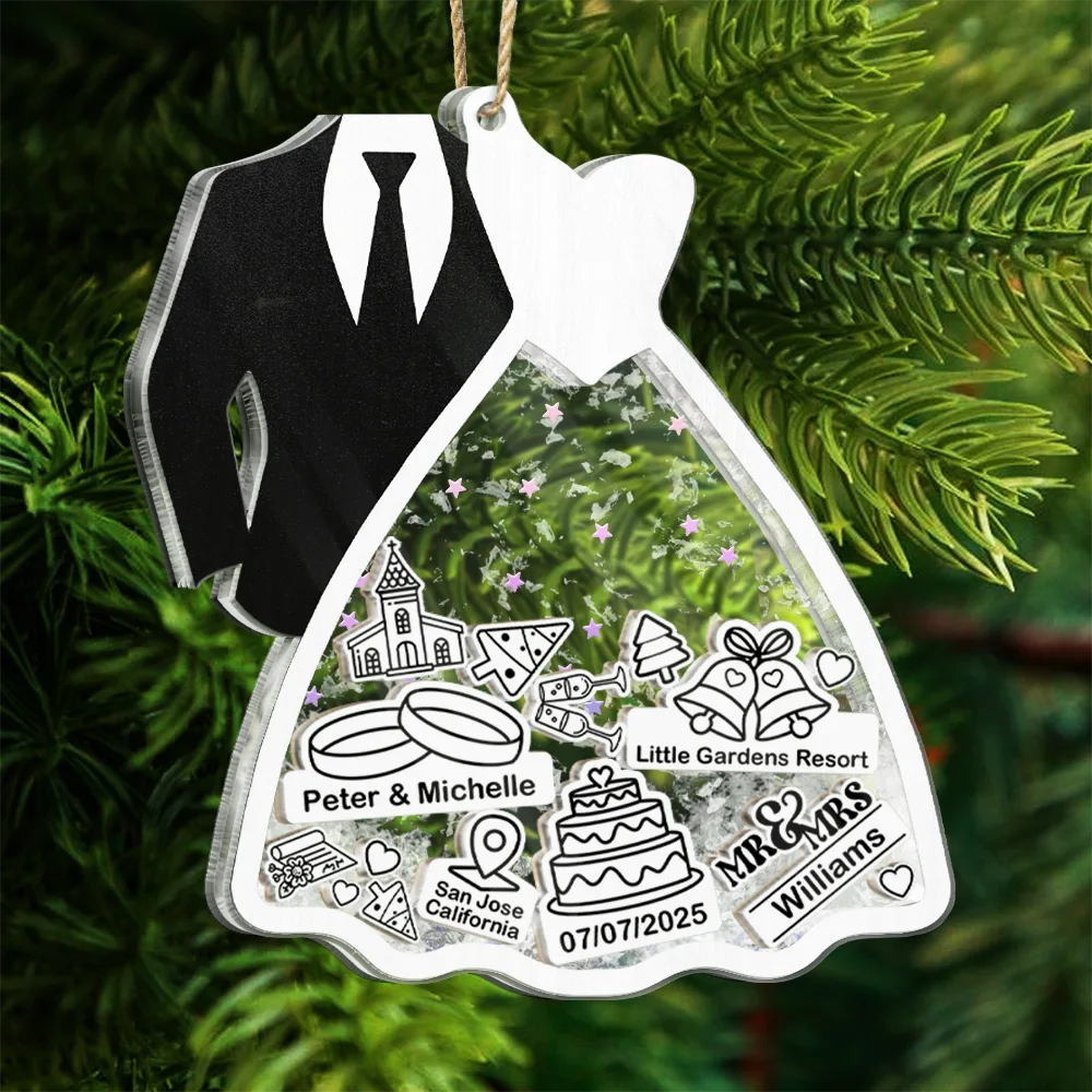 Christmas,Gift For Couples,Gift For Husband,Gift For Wife,Happy - First Christmas Ornament Couple Bride & Groom - Personalized 3-Layered Acrylic Shaker Ornament