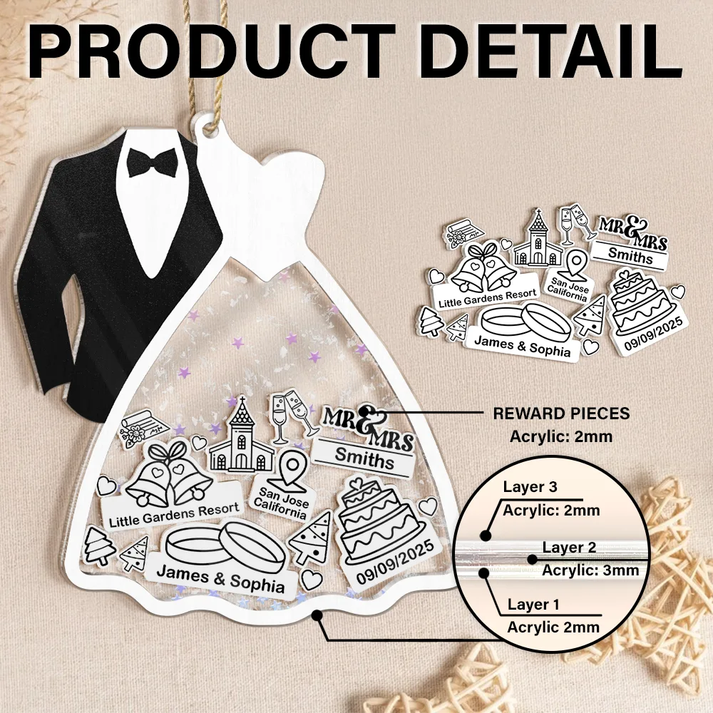 Christmas,Gift For Couples,Gift For Husband,Gift For Wife,Happy - First Christmas Ornament Couple Bride & Groom - Personalized 3-Layered Acrylic Shaker Ornament