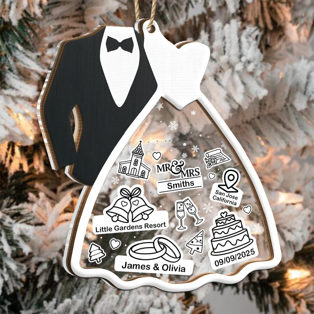 Christmas, Gift For Couples, Gift For Husband, Gift For Wife, Happy - First Christmas Ornament Couple Bride & Groom - Personalized 2-Layered Mix Ornament