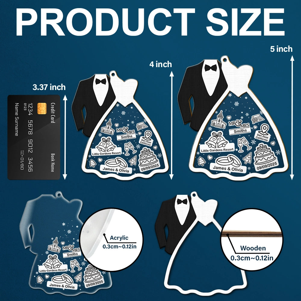 Christmas, Gift For Couples, Gift For Husband, Gift For Wife, Happy - First Christmas Ornament Couple Bride & Groom - Personalized 2-Layered Mix Ornament