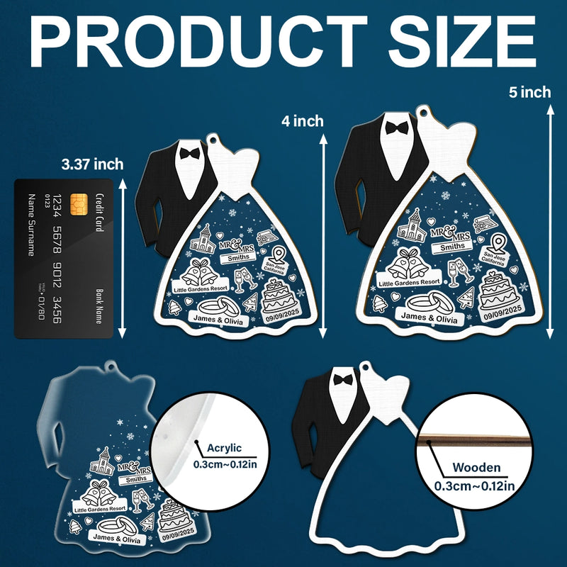 Christmas, Gift For Couples, Gift For Husband, Gift For Wife, Happy - First Christmas Ornament Couple Bride & Groom - Personalized 2-Layered Mix Ornament