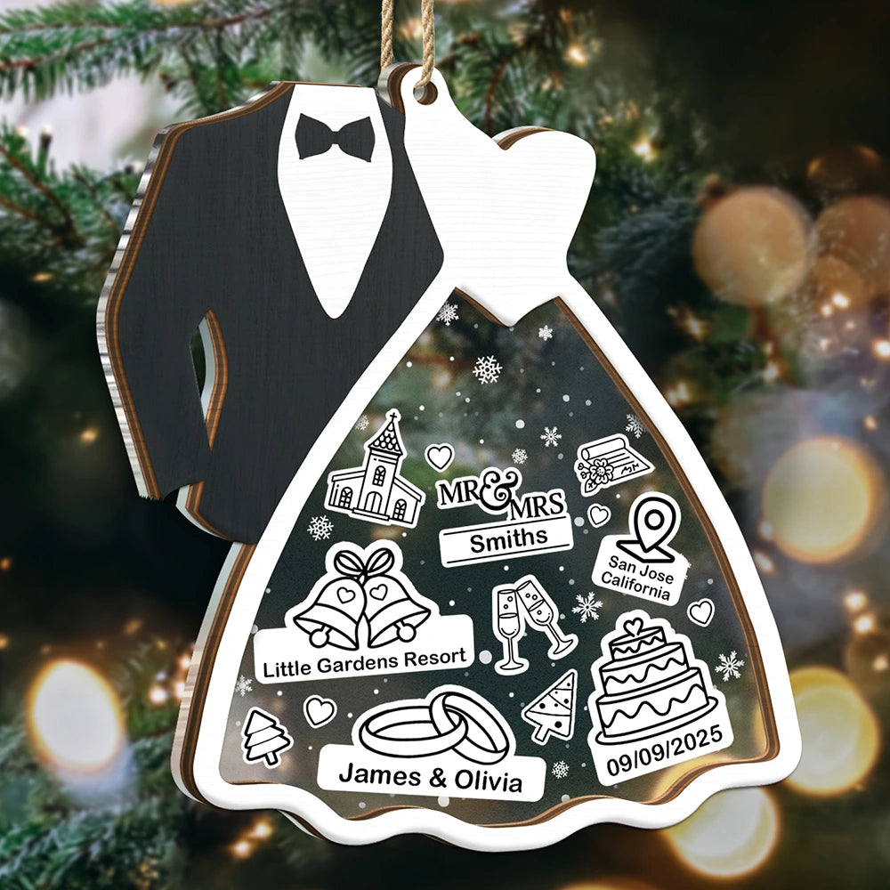 First Christmas Ornament Couple Bride & Groom - Personalized 2-Layered Mix Ornament