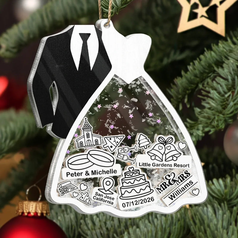First Christmas Ornament Couple Bride & Groom - Personalized 3-Layered Acrylic Shaker Ornament