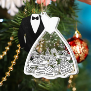 Premier ornement de Noël Couple mariés - Ornement shaker acrylique personnalisé à 3 couches