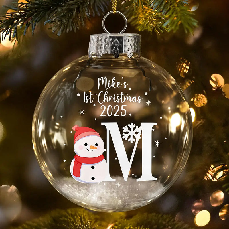 Christmas,New Dad,New baby,New Mom,Happy - First Christmas Snowman - Personalized Glass Bauble Ornament