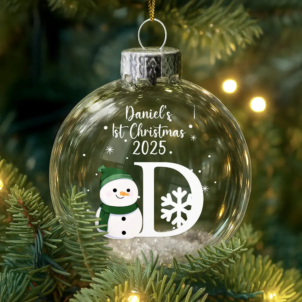 Christmas,New Dad,New baby,New Mom,Happy - First Christmas Snowman - Personalized Glass Bauble Ornament