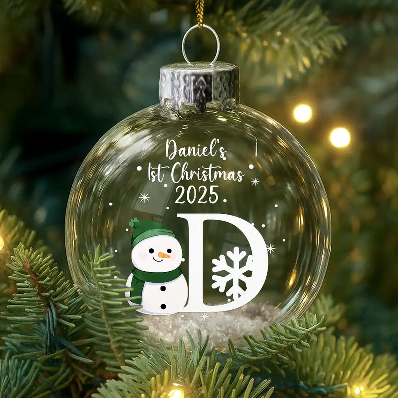Christmas,New Dad,New baby,New Mom,Happy - First Christmas Snowman - Personalized Glass Bauble Ornament